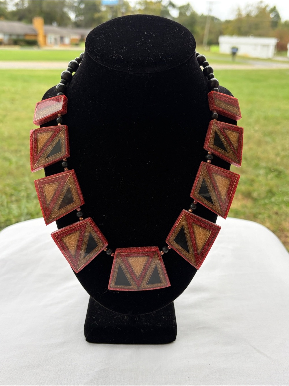 Handcrafted Red Geometric Statement Necklace